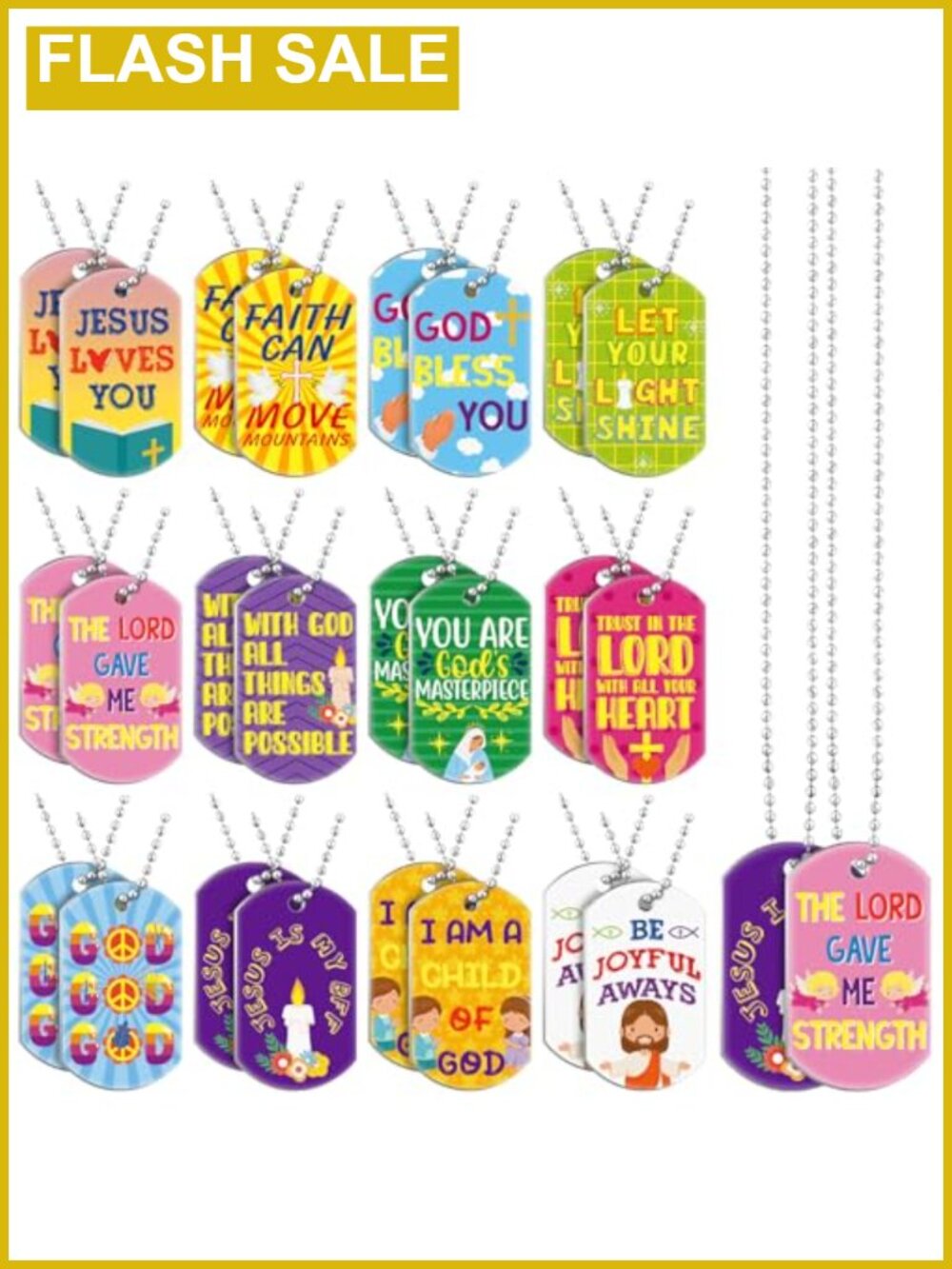 24pc Bible Verse Dog Tag Necklace Set Religious Christian Kids Party Favor